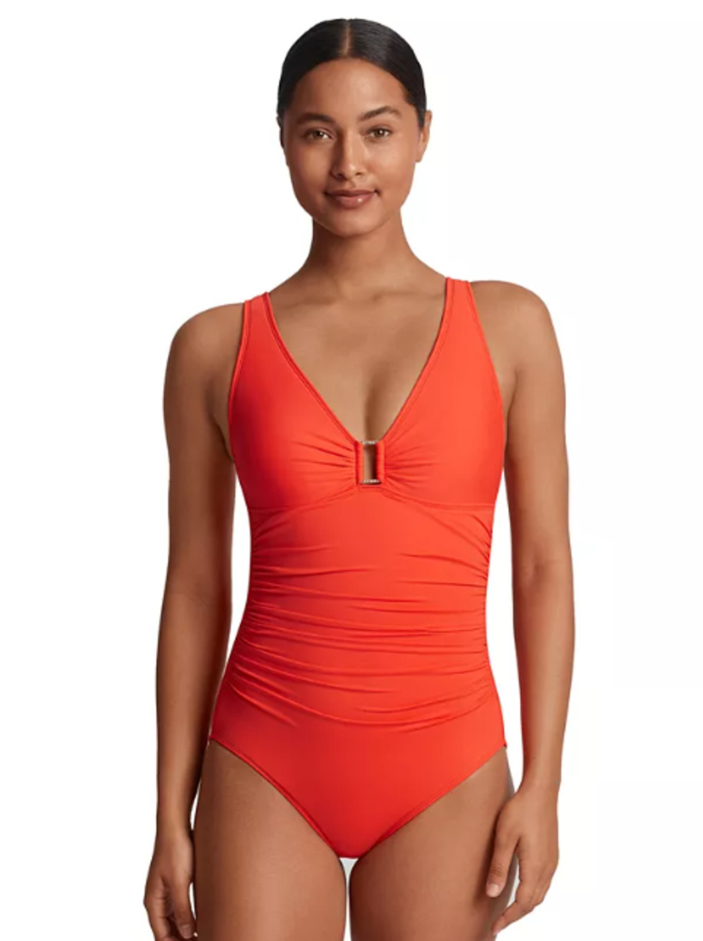 Lauren Ralph Lauren Red One-Piece Swimsuit with V-Neck